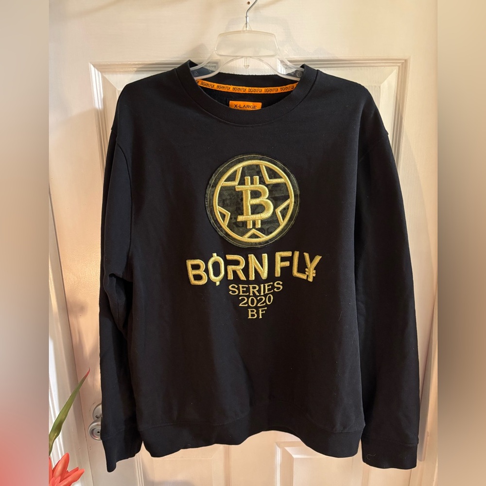 Born Fly Black Streetcore Urban Casual Crewneck Sweatshirt, Men’s Size XL